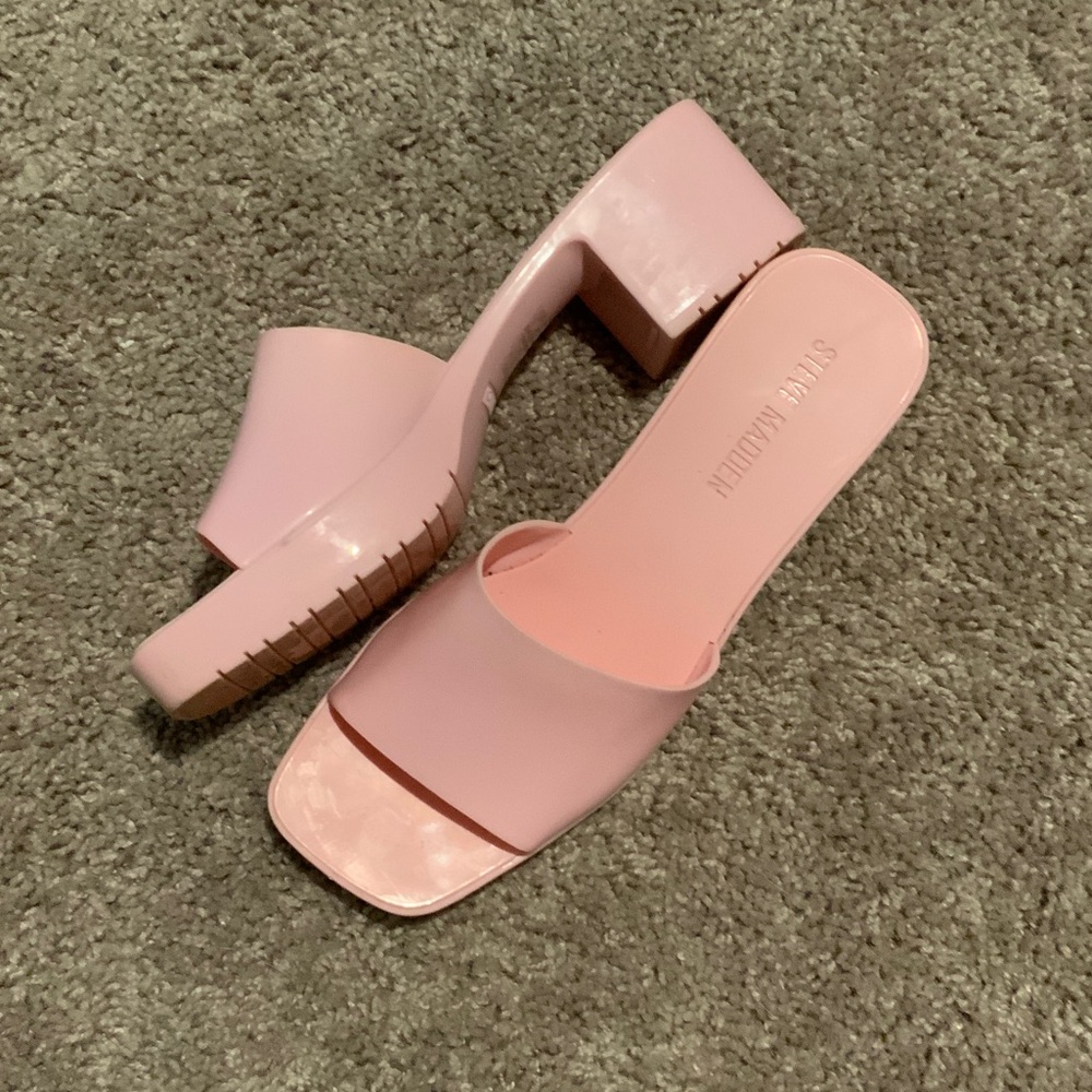 Steve Madden Light Pink Block Heel Mules